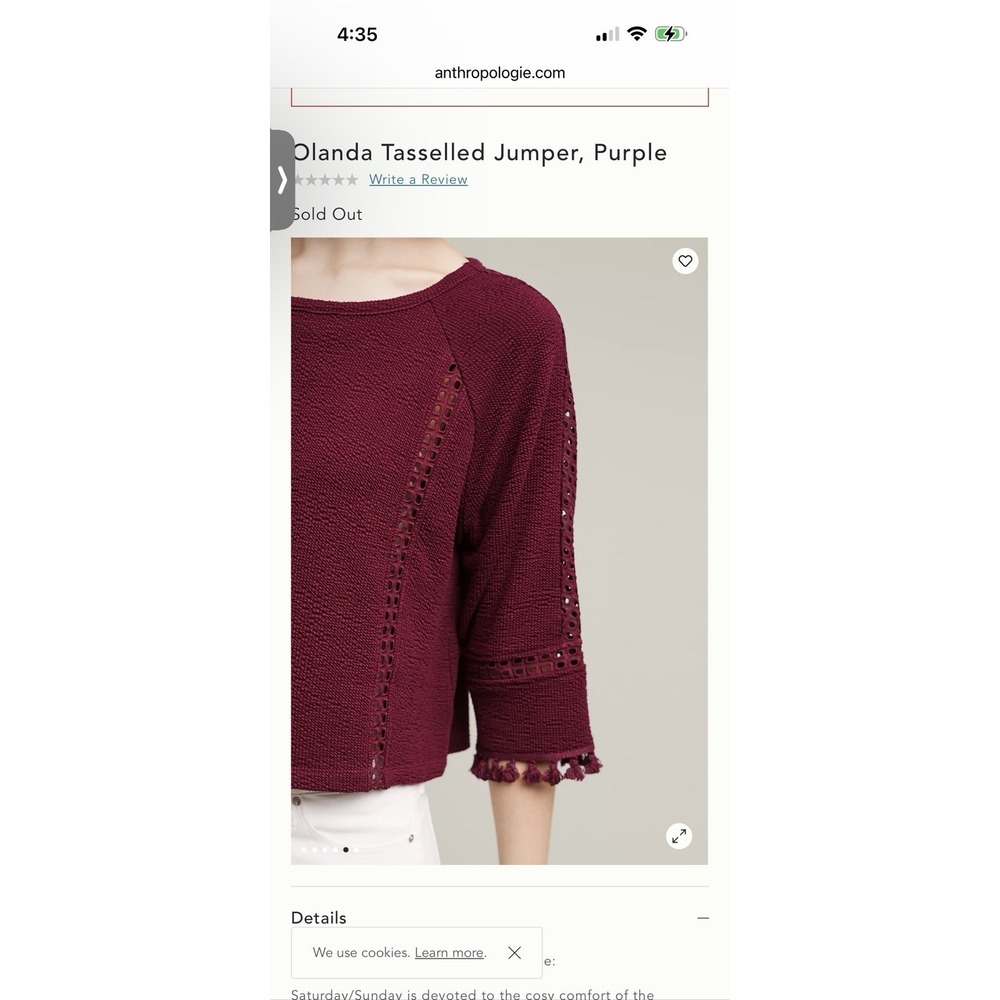 NWT Anthropologie‎ Olanda Tasselled Purple Crochet Knit Boho Top Small Boho - Picture 5 of 16